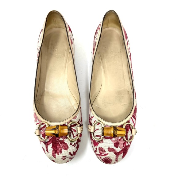 GUCCI, made in Italy, vintage bamboo, fabric flats with leather accents, size 9 - Picture 1 of 11